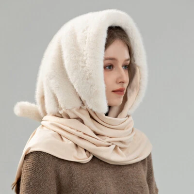 NUEVO Mujeres Imitación Visón Piel Sombrero Bufanda Con Capucha Cuello Cálido Oreja Solapa Bufandas Largas Exterior Foto 1 de 4