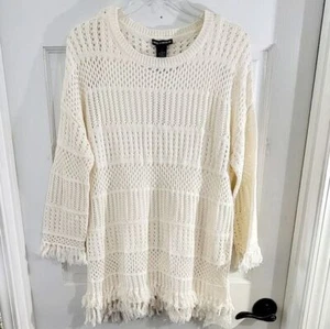 Chelsea & Theodore Fringe Hem Crochet Knitted White Sweater Size L - Picture 1 of 9