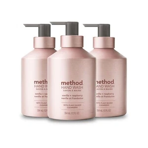 Method Gel Hand Soap Vanilla + Raspberry Pink Bottle 12 oz 3-Pack - Picture 1 of 1