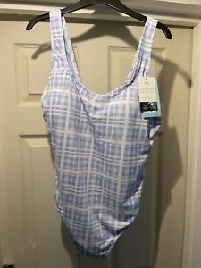MARKS & SPENCER LADIES COSTUME  SIZE 20 BLUE MIX SCOOP NECK SWIMSUIT BNWT