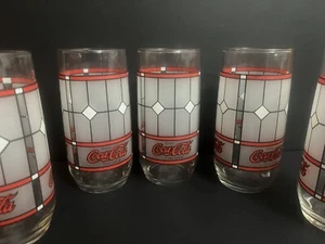 Vintage Coca Cola Red Frosted Tiffany Style Stained Glasses Set Of 5 (T1) - Picture 1 of 6
