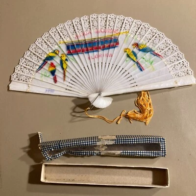 Ventilador de mano de plástico vintage plegable marfil Busch Gardens Florida años 50 Foto 1 de 4