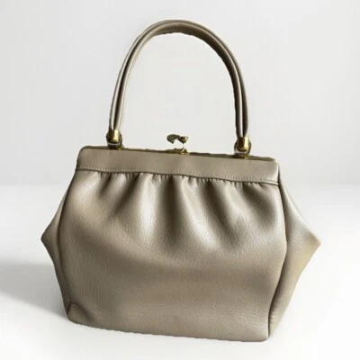 Винтажный 1950-60-х годов MCM GoGo бежевый ручки застежки кожаная рамка застежка сумочки уникальный - Изображение 1 из 4