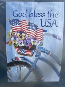 God Bless The USA , Bike Pansies Flags , pemium House Flag 28" x 40” - Picture 1 of 2