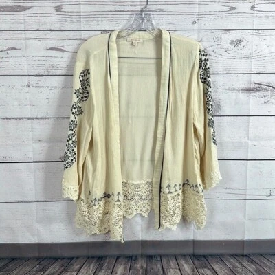 Cárdigan suéter Skies are azul para mujer XL marfil azul marino bordado encaje cabaña Foto 1 de 4