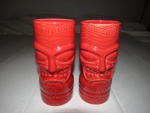 World Ultima Set Of Two Red Tiki Mug Glasses TTR-20 Bar Luau Party Cocktail - Picture 1 of 4