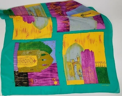 Bufanda de seda de colección pintada a mano diseño de Oriente Medio 34" cuadrada por Ellen Tracy Foto 1 de 4