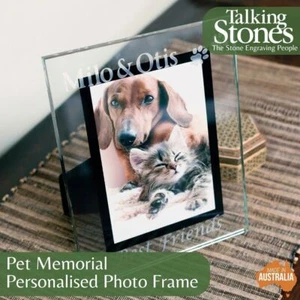 Glass Photo Frame - Personalised Engraved name ,birthday day etc - Pet Memorial - Foto 1 di 8