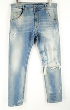 DIESEL Krooley-T 087AE W33 Men Jeans Sweat Jogg Slim Fit Blue Stretch Ripped