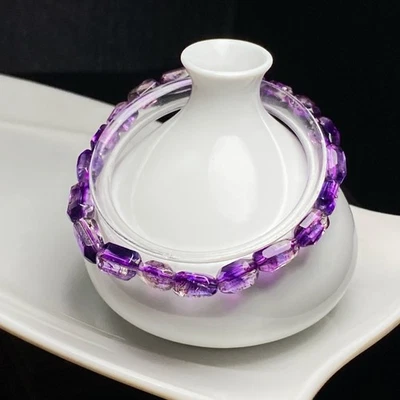 10.5*6*5.7mm Natural Purple Crystal hair Rutilated Quartz Crystal Beads Bracelet - Image 1 of 4