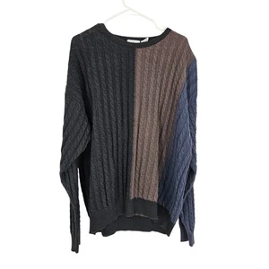 Vintage Valentino Mens Sweater Linen Blend Cable Knit Colorblock Pullover Sz L - Picture 1 of 5