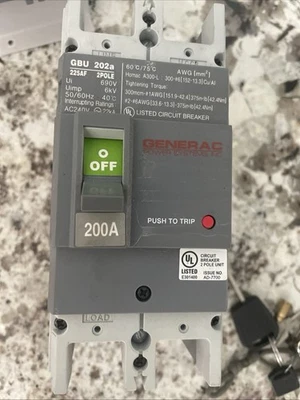 Generac GBU 202b 200A 2-полюсный автоматический выключатель 120/240 В - Изображение 1 из 4