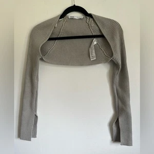 Zara Knit Split Long Sleeve Arm Warmer Shrug Cardigan Bolero Sweater Gray Small - Picture 1 of 6