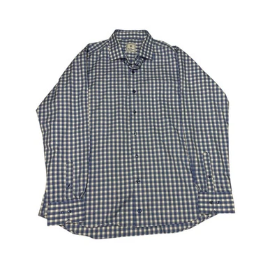 Camisa de vestir David Donahue para hombre azul blanco a cuadros de guinga XXL algodón manga larga Foto 1 de 4