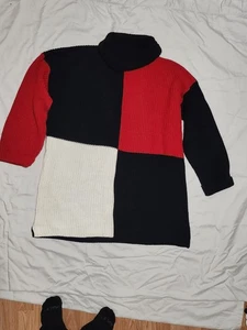 Damenpullover Private Eyes Größe 44 rot schwarz weiß Block Quadrat Rollkragen - Bild 1 von 5