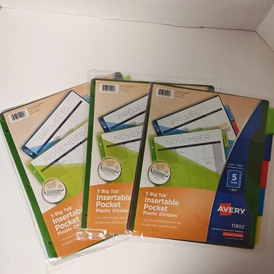 Avery Big Tab Insertable Plastic Dividers w Pockets Lot Of 3 5 Tab Multicolor - Image 1 of 2