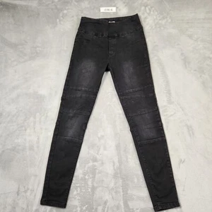 WAKEE BLACK DENIM JEGGINGS JEANS SIZE 6 STRETCH BIKER STYLE TAPERED HIGH RISE - Picture 1 of 12