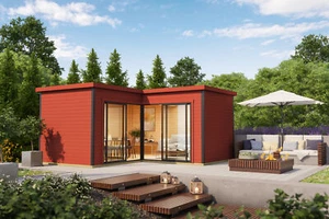 Gartenhaus Blockhaus Pultdach 44 mm Domeo 6 rot 500x500 cm Lasita - Bild 1 von 3