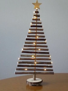 Christmas tree wooden Nordic natural willow twigs on log base with lights 42cm - Picture 1 of 3