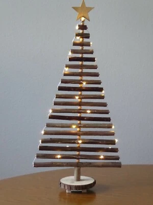 Christmas tree wooden Nordic natural willow twigs on log base with lights 42cm - Image 1 of 3
