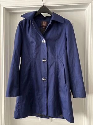 Impermeable Anne Klein Azul Ajustado Mujer PEQUEÑO Extraíble Forrado con Capucha Foto 1 de 4