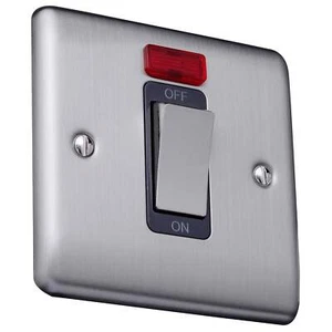 Caradok 45A 1gang double pole switch+neon single plate Brushed Chrome, Metal Swi - Picture 1 of 1