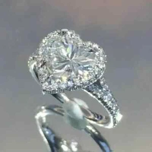 3Ct Heart Cut Lab Created Diamond Women's Engagement Ring 14K White Gold Plated - Picture 1 of 5