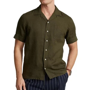 Polo Ralph Lauren Men's SS Camp Pocket Shirt Solid Linen Classic Fit Armadillo - Picture 1 of 4