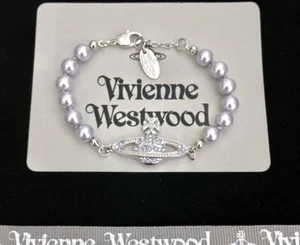 VIVIENNE WESTWOOD Silver Unisex Light Blue Bas Relief Beaded Orb Chain Bracelet - Picture 1 of 6