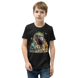 Gorilla Youth Tee Kids T-Shirt – Black, White, Gray – Animal Graphic Shirt - Picture 1 of 6