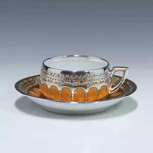 Jugendstil Mokkatasse mit floralem Silberoverlay 1000/1000 um 1910 - Bild 1 von 8