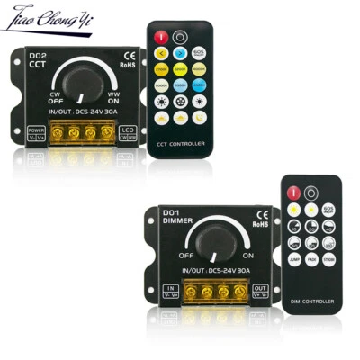 30A LED Strip Light Knob Switch Dimmer with RF Remote For DC5-24V CCT Tape light - Image 1 of 4