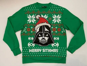 Star Wars MERRY SITHMAS Darth Vader Ugly Christmas Green Sweatshirt Men's Medium - Picture 1 of 8