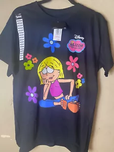 DISNEY's Lizzie Mcguire Flowers Black High Quality Graphic Print Tee SZ L-NWT - Picture 1 of 7