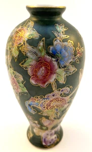 "Jarrón Brote Chino Vintage Pintado a Mano Verde Floral 5" - Imagen 1 de 4