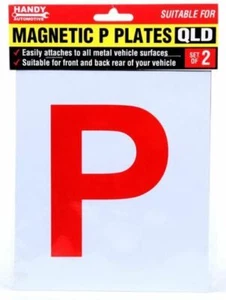 2 Pack Magnetic P Plates leraner Plates QLD Easy to Use 17x15cm White Red - Picture 1 of 3
