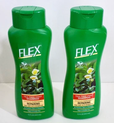 Lote de 2 FLEX Tea Tree Mint champú extractos de hierbas 15 fl oz cada uno Foto 1 de 2