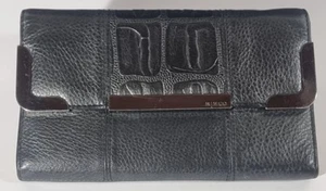 MIMCO Black Leather Wallet Purse Clutch Croc Embossed Panel Silver Hardware - Bild 1 von 5