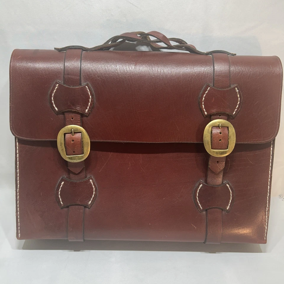Cartera de cuero vintage hecha a mano en Inglaterra, maletín, computadora, bolso. Foto 1 de 4
