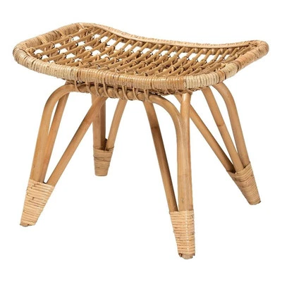 Baxton Studio Earvin Modern Bohemian Natural Brown Rattan Footstool - Image 1 of 4