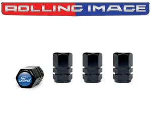 NEW Hexagon Black Metal Blue Ford Logo Valve Stem Caps - Free shipping to USA - Picture 1 of 1