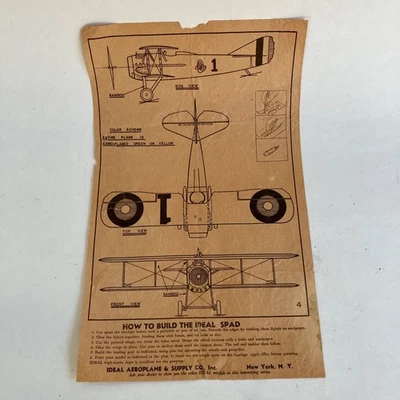 Ideal Aeroplane & Supply Co. de colección Planos de instrucciones de pala de avión modelo Foto 1 de 4