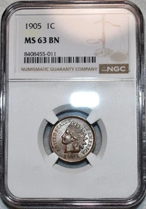 NGC MS-63 BN 1905 Indian Head Cent, Razor-Sharp & Highly Lustrous. - Picture 1 of 2
