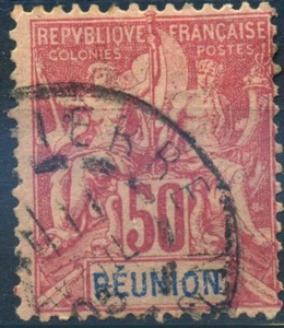 REUNION RARE TYPE GROUPE 50c ROSE N° 42 AVEC OBLITERATION DE ST PIERRE - Picture 1 of 2