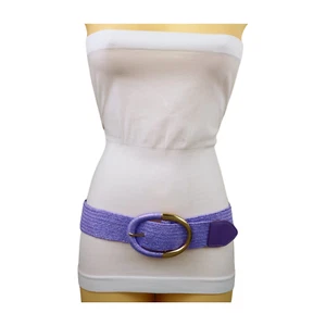 Women Lavender Purple Braided Elastic Band Belt Gold Metal Oval Buckle Size S M - Picture 1 of 14