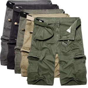 Mens Cargo Combat Shorts Cotton Chino Twill Knee Length Half Pants Multi Pockets - Picture 1 of 14