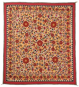 Arazzo Gujrati Ricamato Specchio Lavoro Gujrati, 5,4 x 5,10 piedi 70-80 anni - Foto 1 di 7
