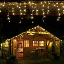 960 LED Eisregen Lichterkette 24 m lang warmweiß Weihnachten Deko außen