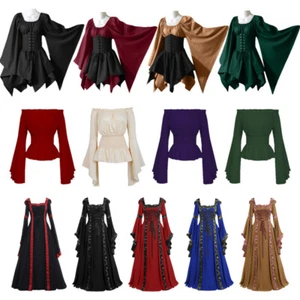 Damen Gothic Renaissance Mittelalter Viktorianisch Steampunk Cosplay Bluse/Kleid - Bild 1 von 27