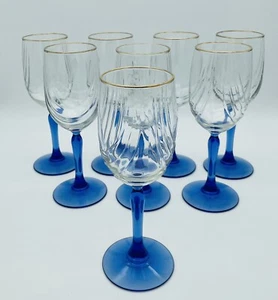 Juego de 8 copas de vino de cristal Lenox de colección con tallo azul cobalto remolino borde dorado OB - Imagen 1 de 9